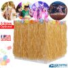Grass Table Skirt Hawaiian Luau Party Decorations Supplies w/Hibiscus for Buffet BBQ Tiki Bar Beach Birthday Party Use