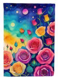 Roses in Color House Flag Large Porch Sleeve Pole Decorative Outside Yard Banner Artwork Wall Hanging, Polyester, House Size, Multicolor