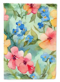 Alaska Forget-me-nots in Watercolor House Flag Large Porch Sleeve Pole Decorative Outside Yard Banner Artwork Wall Hanging, Polyester, House Size