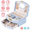 2-Layer Jewelry Box for Women Girls Lockable Leather Jewelry Organizer Jewelry Travel Case for Rings Earrings Necklaces Bracelets