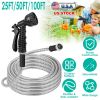 25FT/50FT/100FT Heavy Duty Stainless Steel Garden Hose Garden Watering Kit Metal Water Hose with 2 Nozzles 12 Patterns Flexible Extendable Kink Tangle