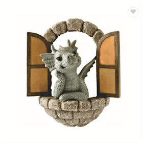 1pc Resin Dragon Sculpture, Window Front Dragon Statue, Fairy Garden Decoration, Wall Hanging For Outdoor Indoor Garden Yard Porch Balcony Patio (Color: Open Door Dragon)