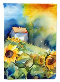 Sunflowers in Watercolor House Flag Large Porch Sleeve Pole Decorative Outside Yard Banner Artwork Wall Hanging, Polyester, House Size, Multicolo (Default: Default)