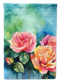 New York Roses in Watercolor House Flag Large Porch Sleeve Pole Decorative Outside Yard Banner Artwork Wall Hanging, Polyester, House Size, Multi (Default: Default)
