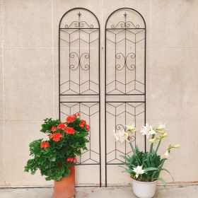 2 Pack Metal Garden Trellis 86.7" x 19.7" Rustproof Trellis for Climbing Plants Outdoor Flower Support Black (Color: Black)